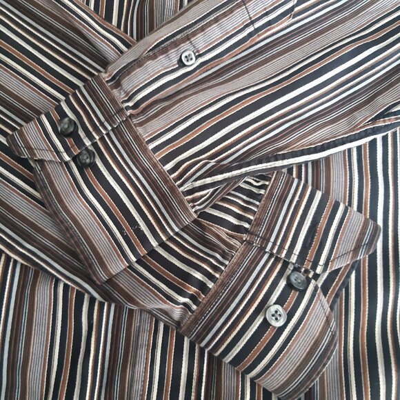 Denver Hayes SZ M Brown & Black Striped 100% Cotton Men's Button Up Shirt - Picture 5 of 13